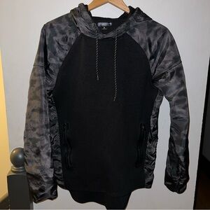 Ocean Current Windbreaker Nylon Fleece Camo Pullover Hoodie Black Gray Medium